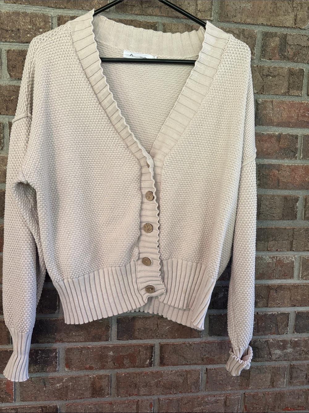 Women's V-Neck Button Cardigan Sweater in Light Beige